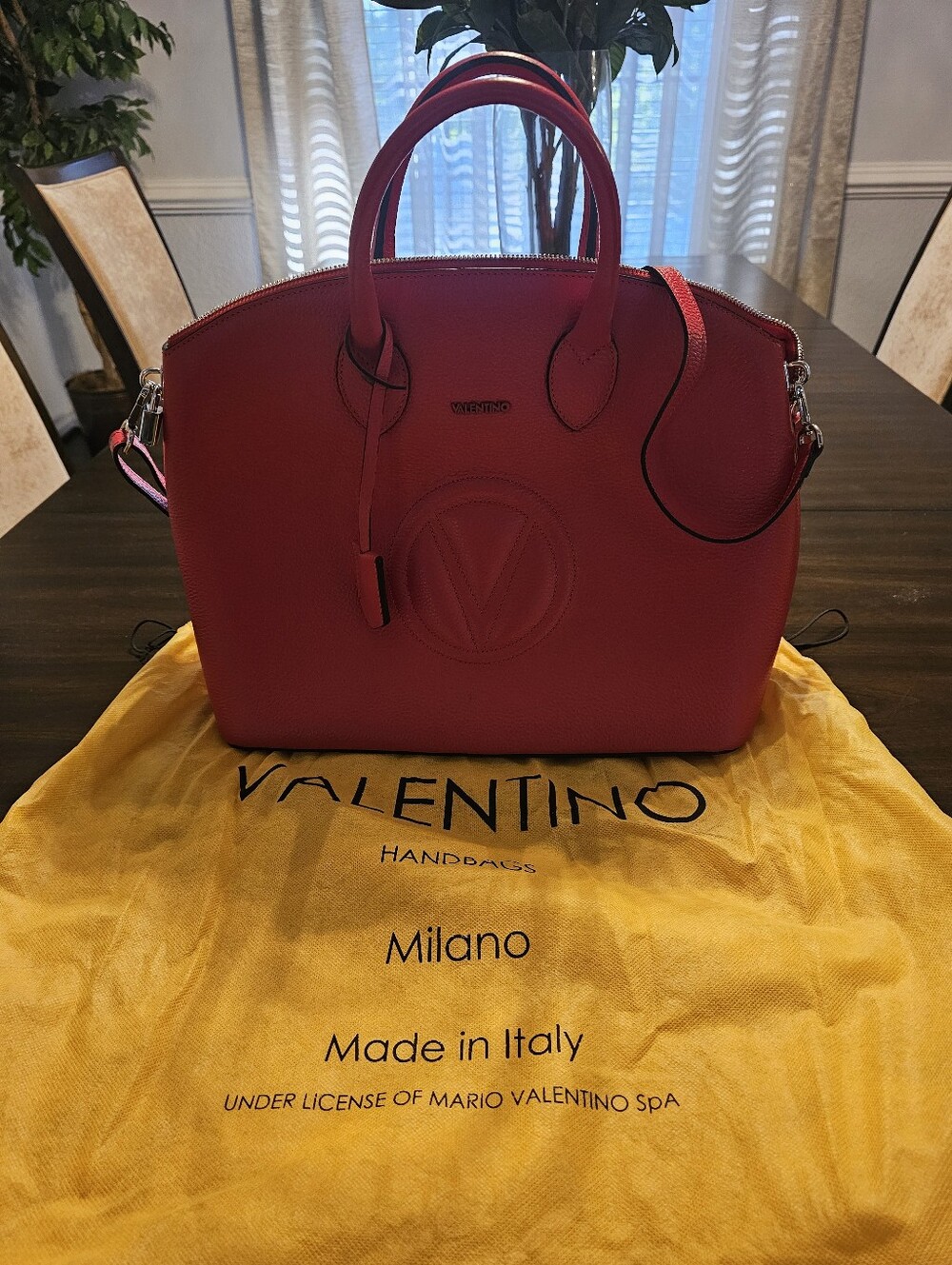 Valentino Red Leather Dome Satchel with Top Handles